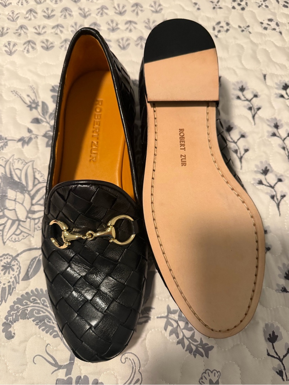 Robert Zur LETTI Black Woven Leather Loafers with Gold Bit Detail - Picture 2 of 5